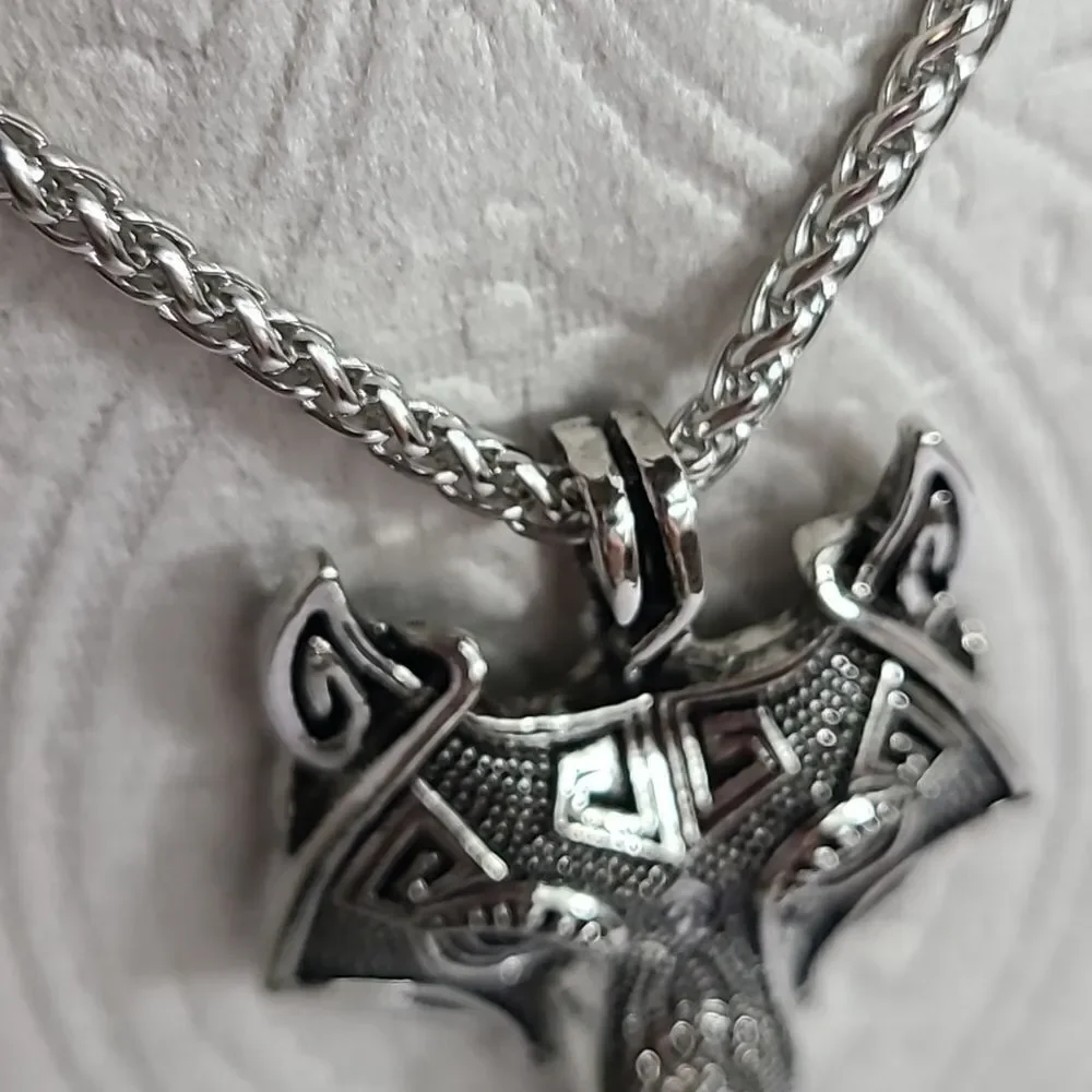 Nordic Viking Fenrir Wolf Head Stainless Steel Pendant Men's Necklace Norse NEW